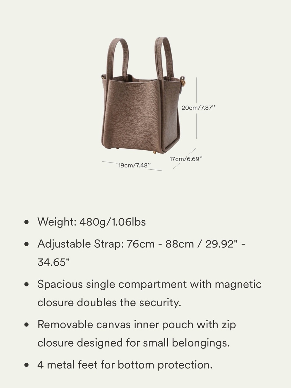 Songmont Pebbled Leather tote Bag in Taupe - Picture 7 of 7